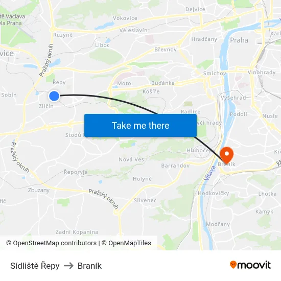 Sídliště Řepy to Braník map