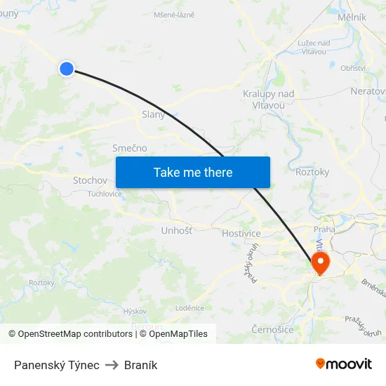 Panenský Týnec to Braník map