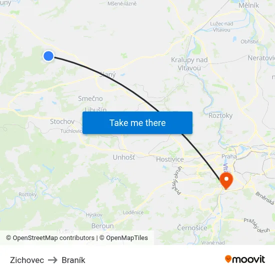 Zichovec to Braník map