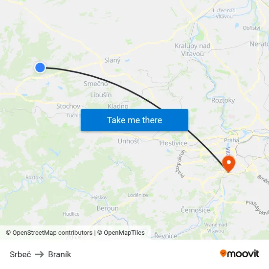 Srbeč to Braník map
