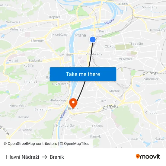 Hlavní Nádraží to Braník map