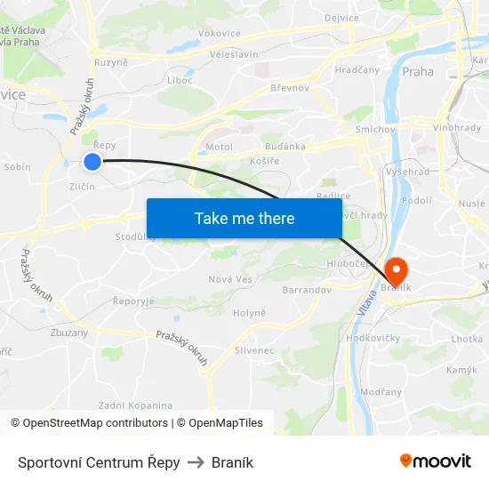 Sportovní Centrum Řepy to Braník map