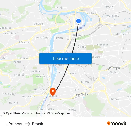 U Průhonu to Braník map