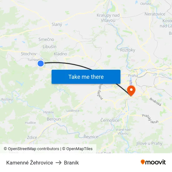 Kamenné Žehrovice to Braník map