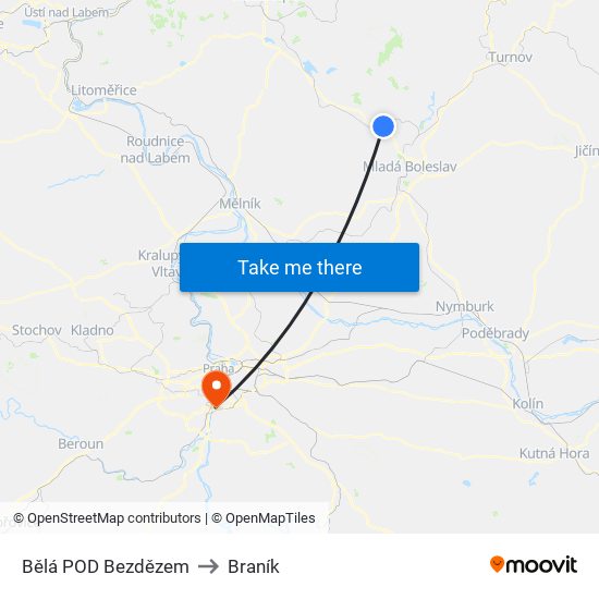 Bělá POD Bezdězem to Braník map