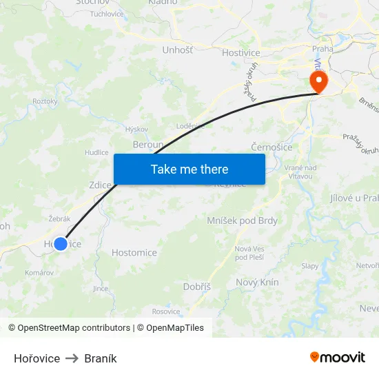 Hořovice to Braník map