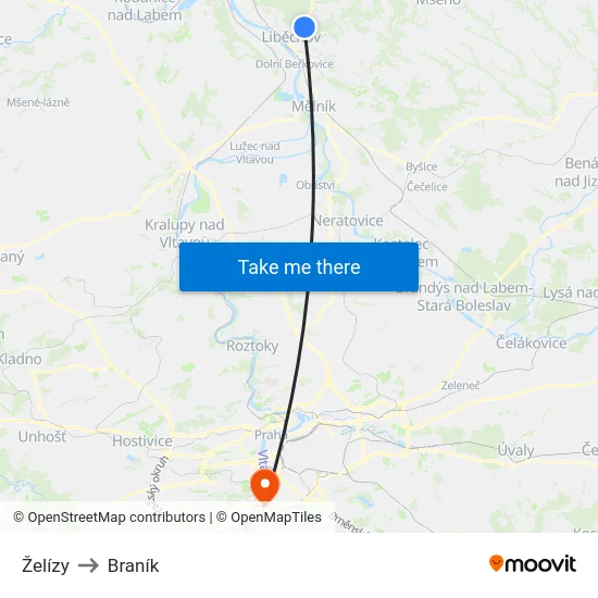 Želízy to Braník map