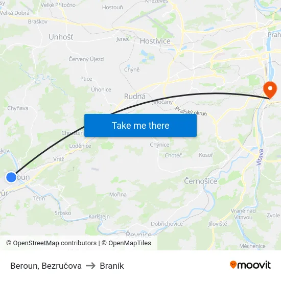 Beroun, Bezručova to Braník map