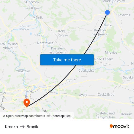 Krnsko to Braník map