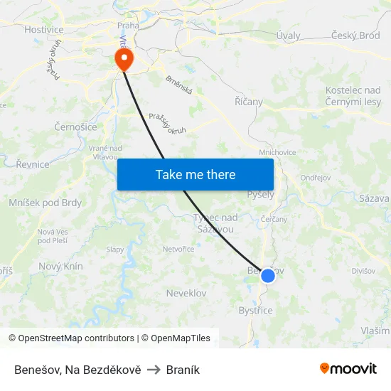Benešov, Na Bezděkově to Braník map