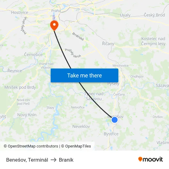 Benešov, Terminál to Braník map