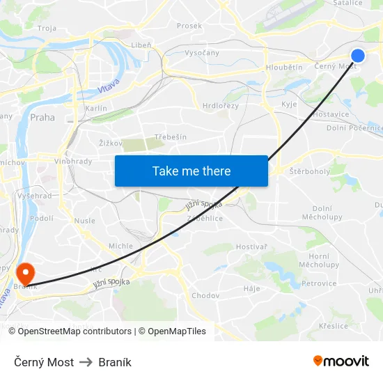 Černý Most to Braník map