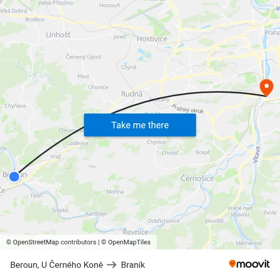 Beroun, U Černého Koně to Braník map