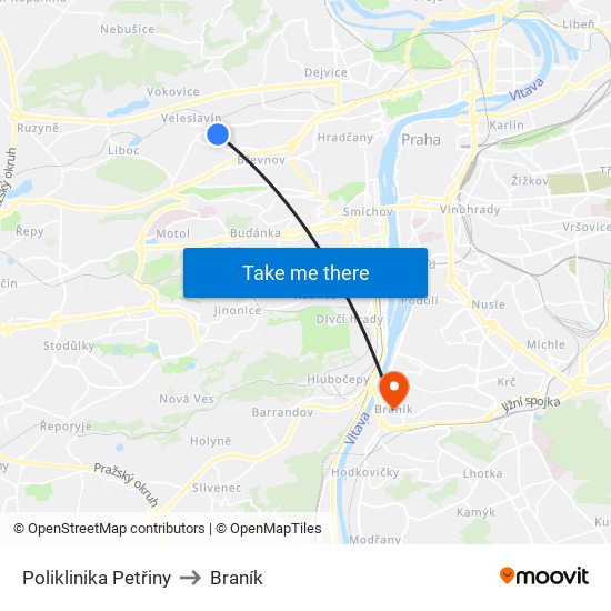 Poliklinika Petřiny to Braník map