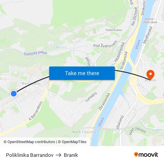 Poliklinika Barrandov to Braník map