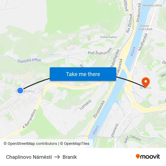 Chaplinovo Náměstí to Braník map