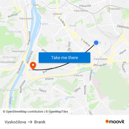 Vyskočilova to Braník map