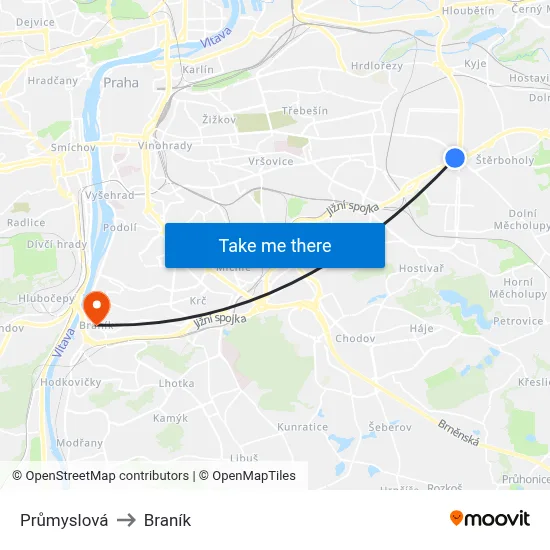 Průmyslová to Braník map