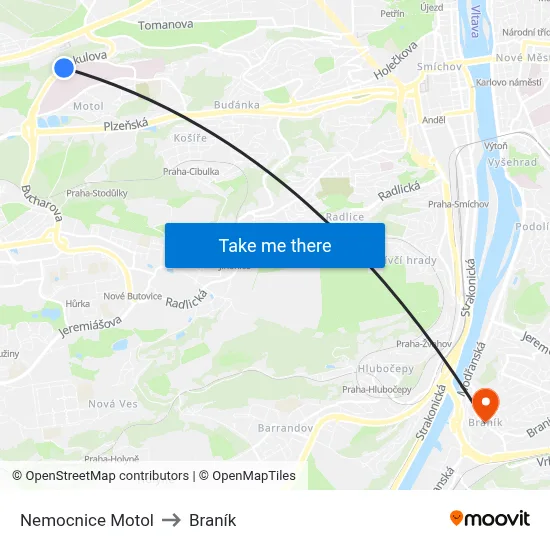 Nemocnice Motol to Braník map