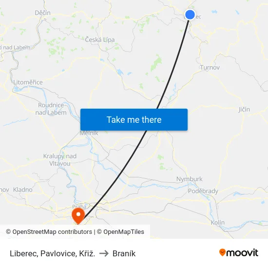 Liberec, Pavlovice, Křiž. to Braník map