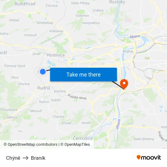 Chýně to Braník map