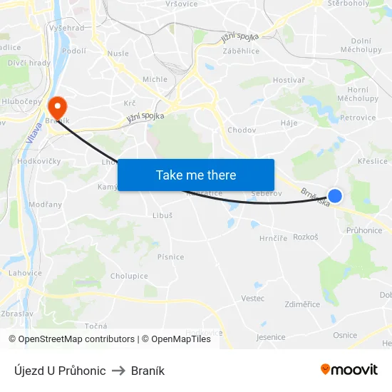 Újezd U Průhonic to Braník map