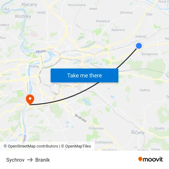 Sychrov to Braník map