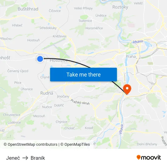 Jeneč to Braník map