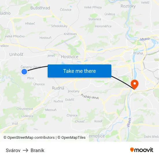 Svárov to Braník map