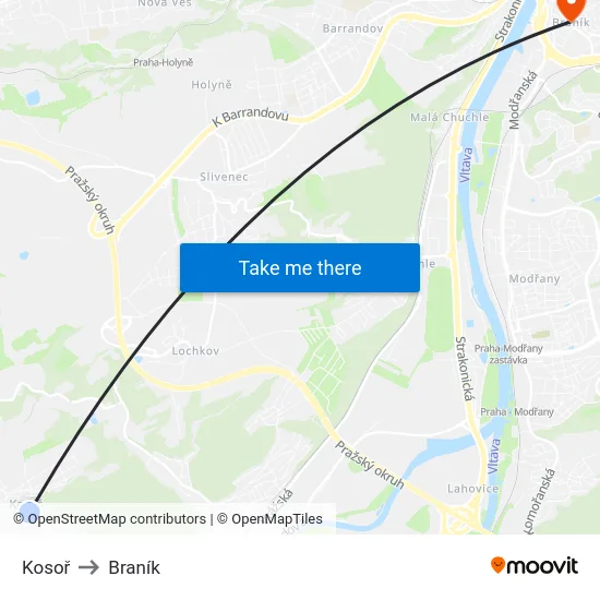 Kosoř to Braník map