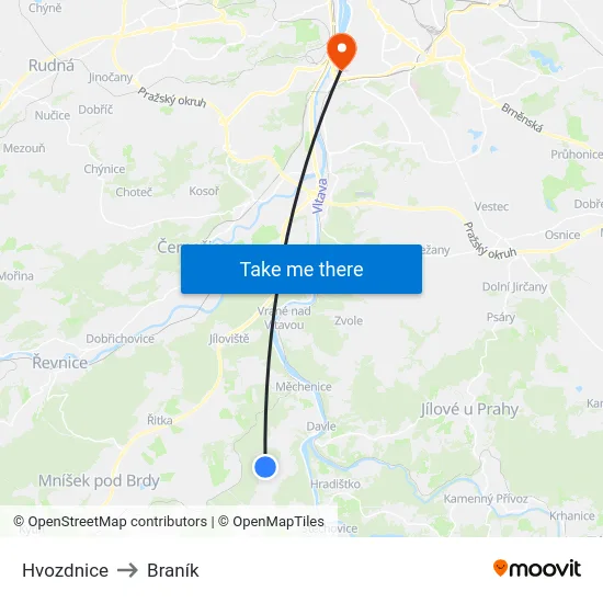 Hvozdnice to Braník map