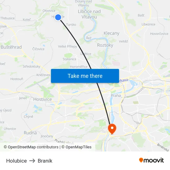 Holubice to Braník map