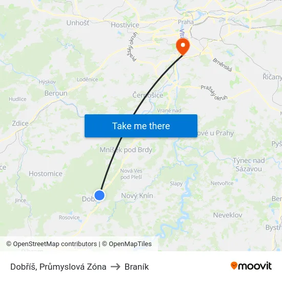 Dobříš, Průmyslová Zóna to Braník map