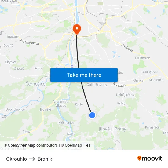 Okrouhlo to Braník map