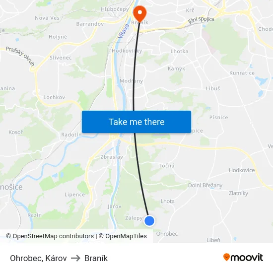 Ohrobec, Károv to Braník map