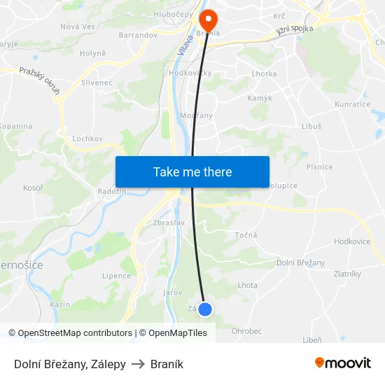 Dolní Břežany, Zálepy to Braník map