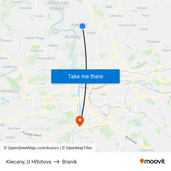 Klecany, U Hřbitova to Braník map
