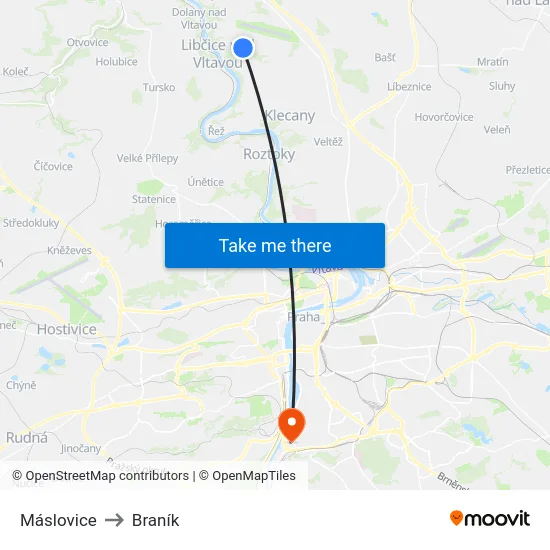 Máslovice to Braník map