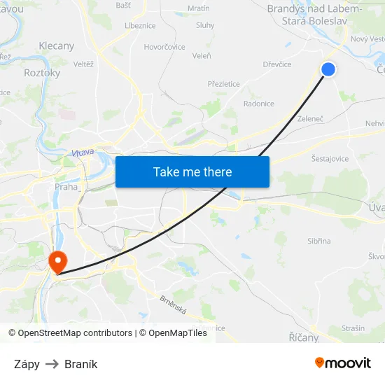 Zápy to Braník map