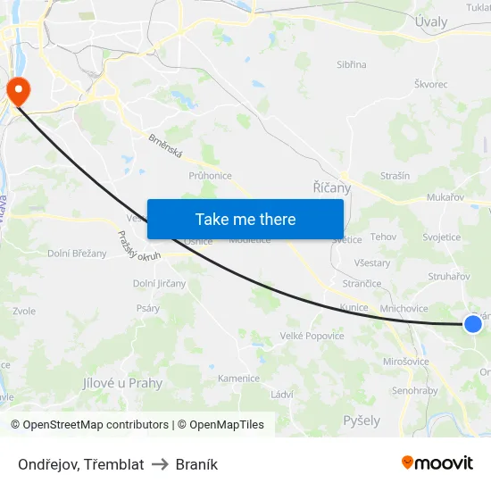 Ondřejov, Třemblat to Braník map