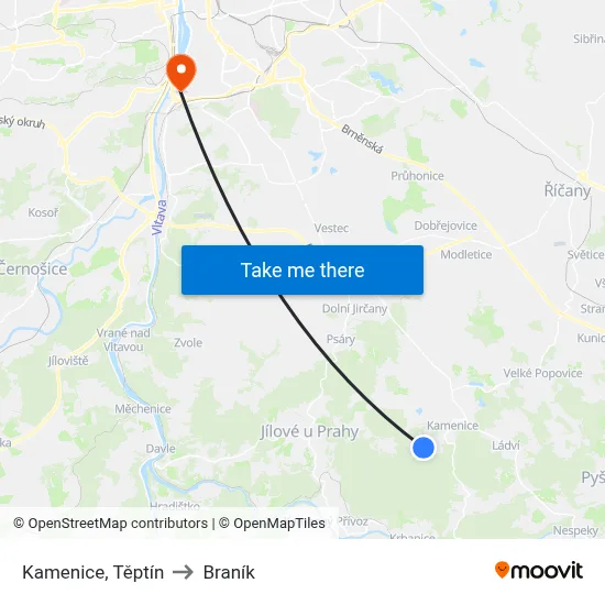 Kamenice, Těptín to Braník map