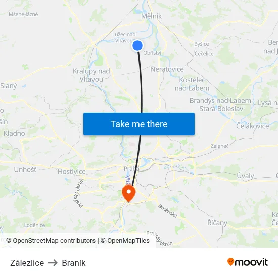 Zálezlice to Braník map