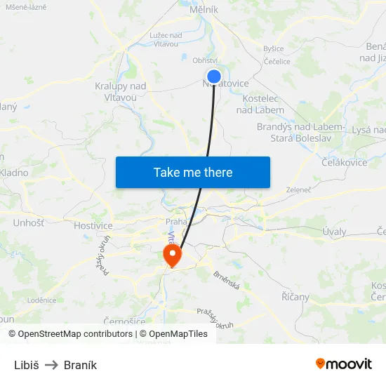 Libiš to Braník map