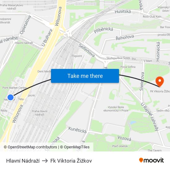 Hlavní Nádraží to Fk Viktoria Žižkov map