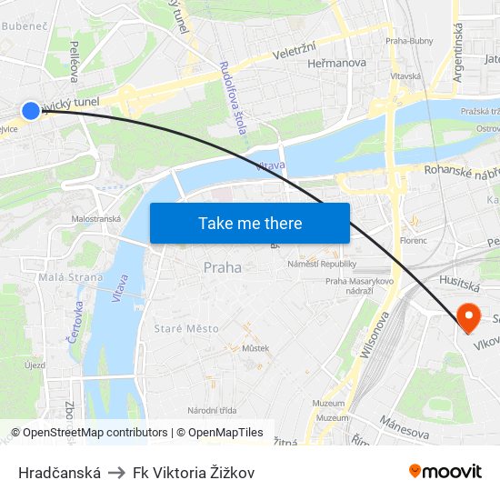 Hradčanská to Fk Viktoria Žižkov map