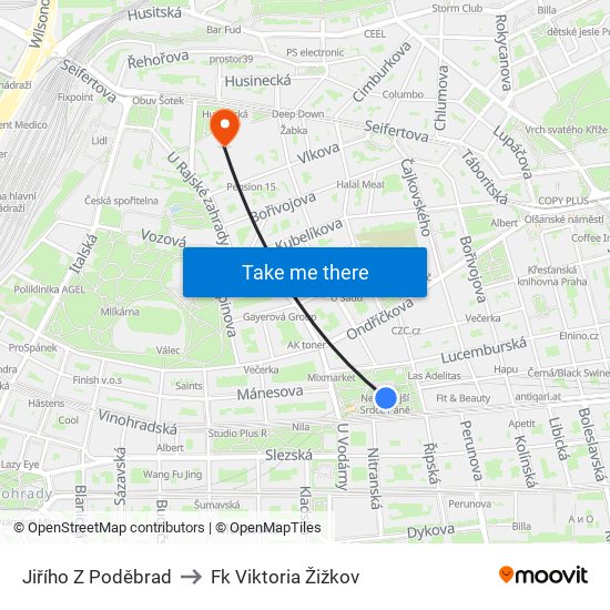 Jiřího Z Poděbrad to Fk Viktoria Žižkov map