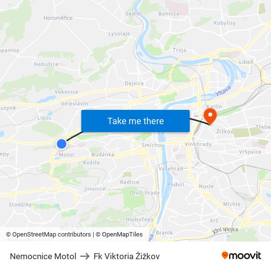 Nemocnice Motol to Fk Viktoria Žižkov map