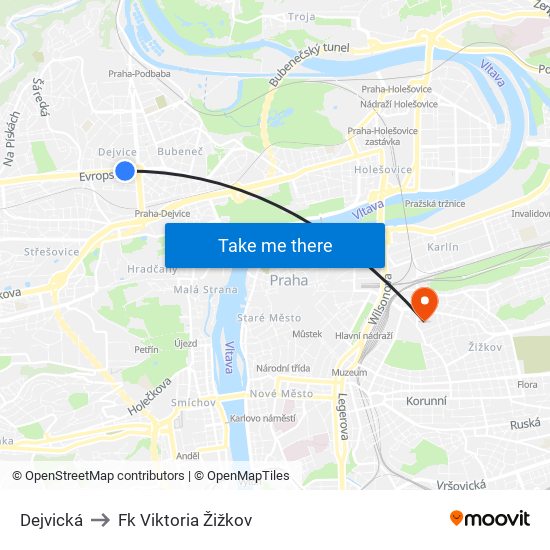 Dejvická to Fk Viktoria Žižkov map