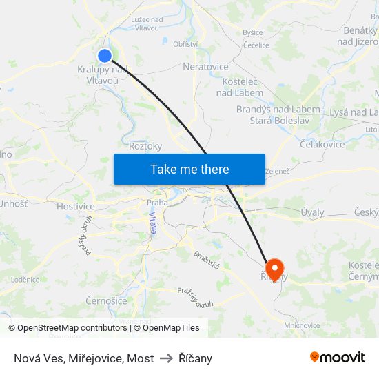 Nová Ves, Miřejovice, Most to Říčany map