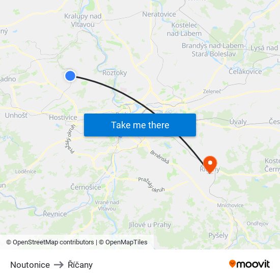 Noutonice to Říčany map